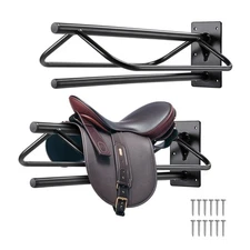Saddle Rack with Pad Bar 2 Packs Wall Mounted Horse Saddle Stand Black