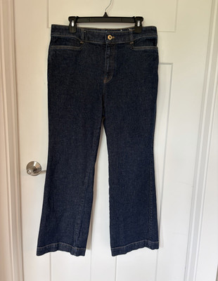 Talbots Women s Petites Dark Wash Blue Denim Flare Jeans, Solid, 12P