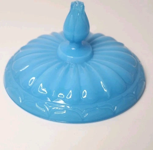 VINTAGE FENTON ART POWDER CANDY JAR LID PEKING BLUE