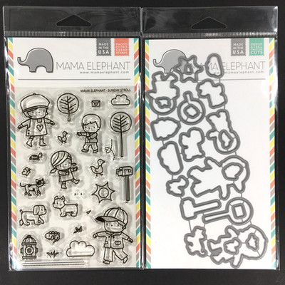 Mama Elephant Sunday Stroll Clear Stamp And Die Set Boy Girl Dog Cat Tree Duck