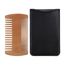Pearwood Beard Comb, Wooden Beard Comb for Men with Leather Case, Dual-Sided Tee