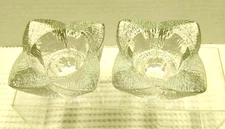 Vintage Indiana Clear Glass Candle Holders Ice Textured Flower Tapered Tea 2 set
