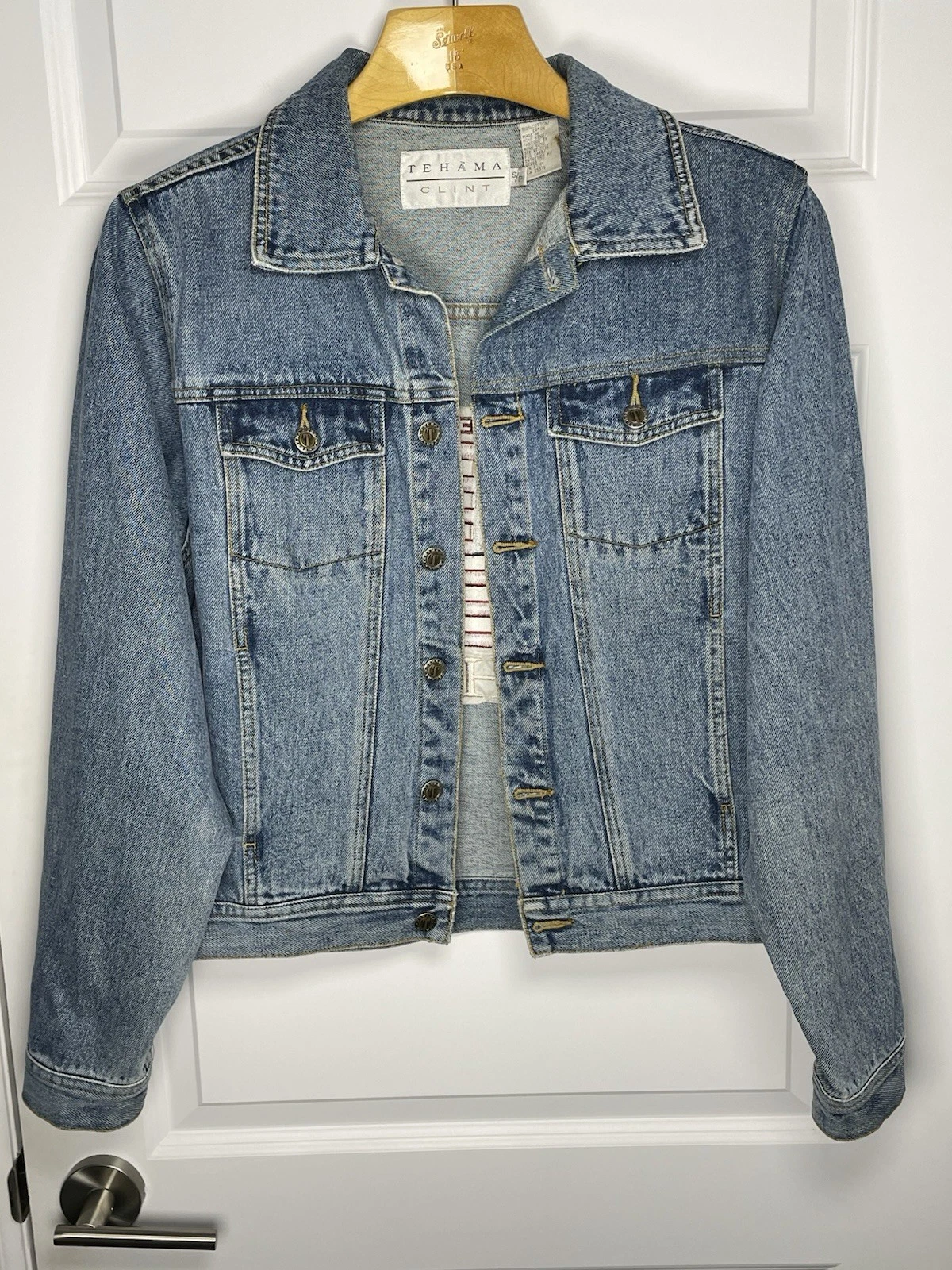 VTG Tehama-Clint Eastwood American Flag Embroidered Denim/Jean Jacket Unisex S - product detail image 19