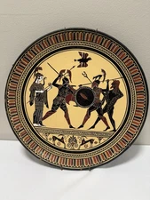 Vintage Greek Pottery Plate Ajax Hector Duel Louvre Museum Made Greece