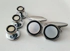 Vintage Lambournes Silver Black & Mother of Pearl Cufflinks & Tuxedo Studs Set