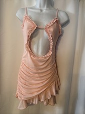 Shein BAE Bodycon Sexy Ruched Mesh Dress Size M 6 Pink Ruffled W/ Cut Out (A101)