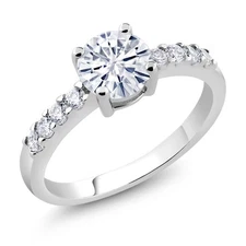 White Moissanite Wedding Engagement Anniversary Promise Ring (1.04 Cttw,  6MM,