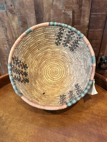 Walawa afrikanische handgewebte aufgerollte Grasschale Korb Hausa 11,5" pastellblau rosa - Bild 4 von 10