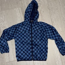 Lands' End Kids M 5-6 Blue Checkered Packable Mesh Windbreaker Rain Jacket Hood