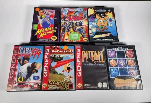 LOT OF 6 Sega Genesis Video Games In Box + 1 Empty Case - Vintage Video Game Lot