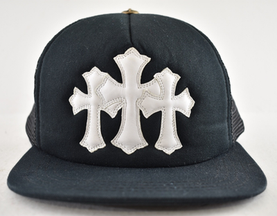 Chrome Hearts 3 Leather Crosses Cemetery Trucker Black Baseball