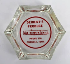 Vintage Marketing Glass Ashtray MCM Deibert's Produce Odebolt IA