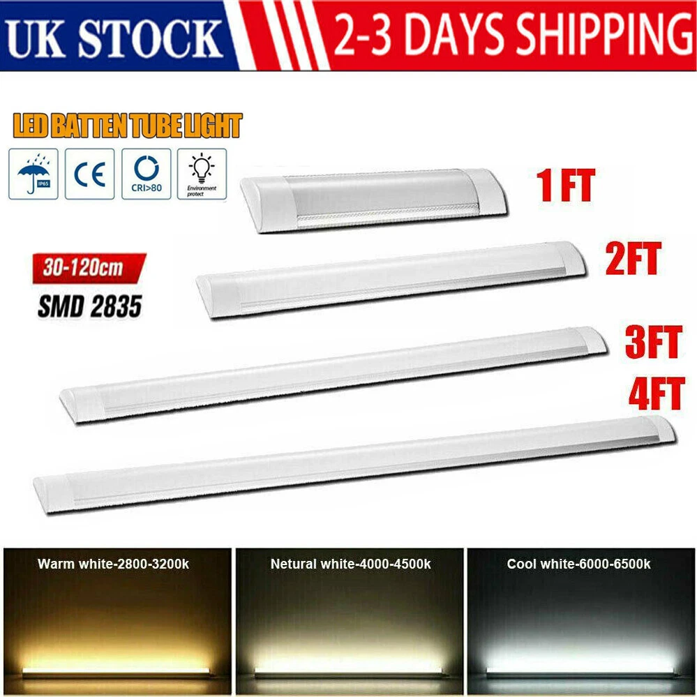 LED Strip Lights 1FT 2FT 3FT 4FT Batten Tube Light Garage Workshop Office Lamp