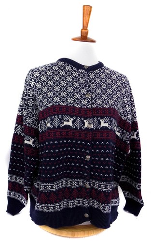 Vintage Chelsea Gardens Womens Cardigan Size XL Christmas Fair Isle Button Down