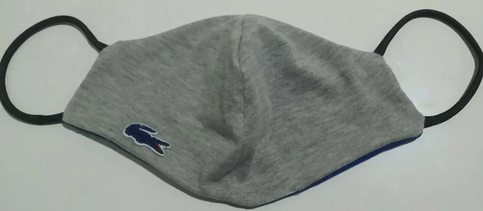 BUY 1, GET 1》Gray Big Alligator Reversible Blue Repurposed Fabric Face Mask》OS - Image 3 of 4