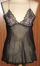 Camisole Babydoll Black  Pink Cross Over Straps Lace Cups Sheer Gift Idea X3A