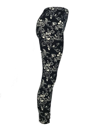 Navy Blue Background White Flower OS Leggings Pants Buttery Soft One Size - Picture 2 of 4