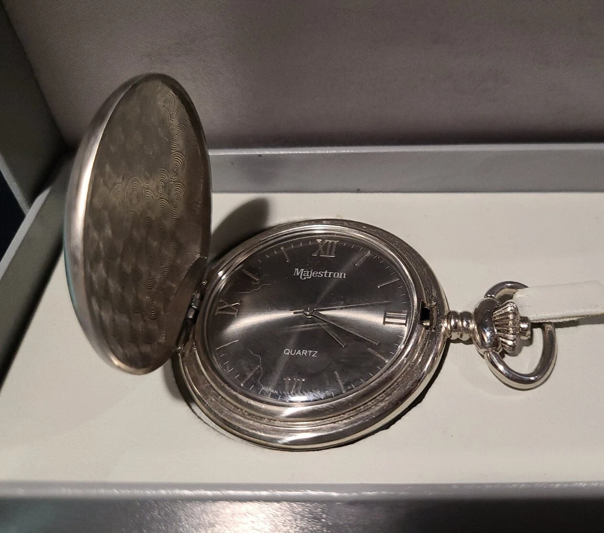MAJESTRON POCKET QUARTZ SPRING COVER SILVER TIME WATCH eBay