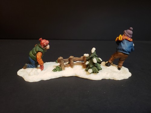 Holiday Time Santas Workbench Christmas Village Boys Snowball Fight Playing Snow - Picture 5 of 9