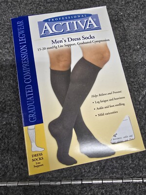 ACTIVA MENS DRESS SOCKS, 15-20 MMHG GRADUATED COMPRESSION SOCKS, H2562-01, NEW