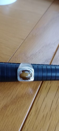 Anillo de piedras preciosas ojos de tigre para hombre hecho a mano plata - Imagen 11 de 12