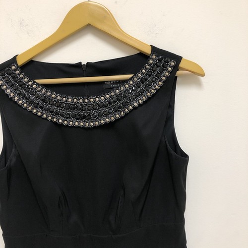 Connected Apparel Black Short Dress Embellished Neckline Sleeveless Cocktail 10P - Picture 3 of 12