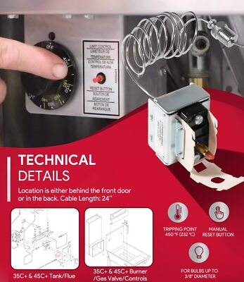 PP10084 High Limit Thermostat Fryer Switch Lchm050300000 Compatible With Pitco Fryers 450 1a Type 1 Bulb O5 3 Capillary 48 With Stuffing Box 18npt 5225 11b By Endurance Pro - View #10