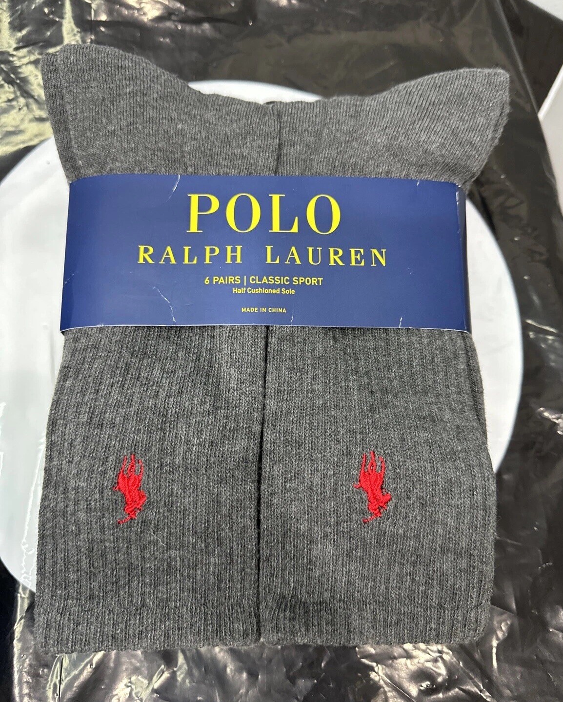 SAOLA Calze Polo Ralph Lauren classiche sportive suola ammortizzata 6pz 10 13 grigio rosso pony