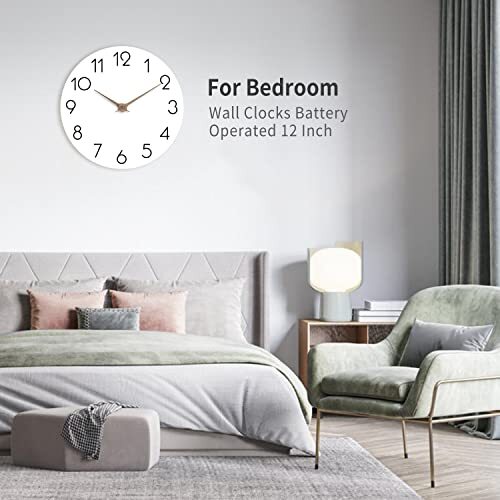 12 Inch Wall Clock - Wooden Silent Wall Clocks Battery Operated Non 12" D_white - Bild 7 von 7