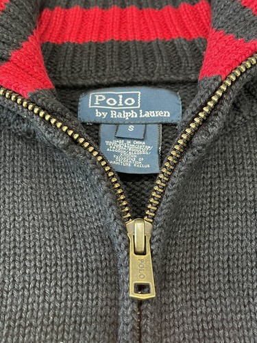 Polo Ralph Lauren Boys Big Pony Quarter Zip Chunky Sweater Black Red Size S - Picture 3 of 5
