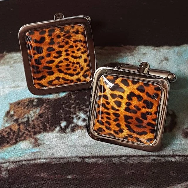 Abotoaduras exclusivas com estampa de leopardo para noivo LEGAL PARA GATOS feitas à mão JOIAS MASCULINAS inteligentes - Imagem 2 de 2