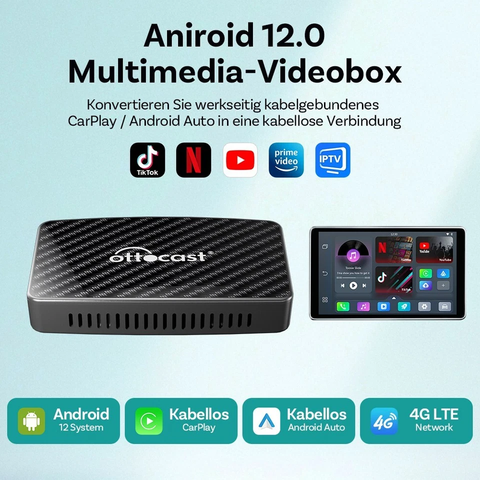 5APP OTTOCAST Ai Box Wireless CarPlay+Android Auto Adapter-Dual WiFi -YouTube+TK - Bild 2 von 4