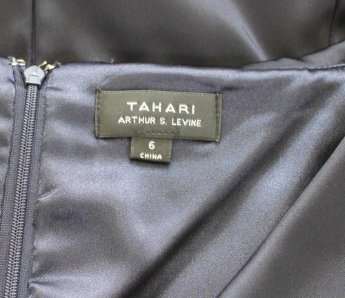 Tahari ASL Levine Navy Blue Satin Portrait Collar Ruched Sheath Dress Size 6 - Picture 4 of 5