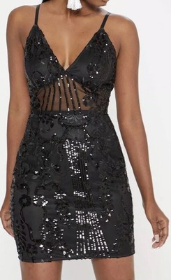 black sequin dress pretty little thing