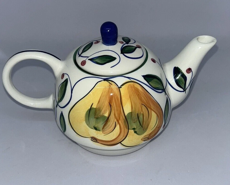 Teapot Zrike 3pc Hand Painted Fruits and Flowers EUC - Image 4 of 4