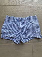 J. Crew Crewcuts Girls Shorts Blue Gray White Striped Seersucker Bow Size 10