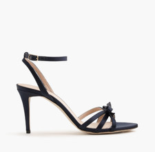 NIB J Crew Women's Satin Bow High Heel Sandals Open Toe Color Dark Pacific