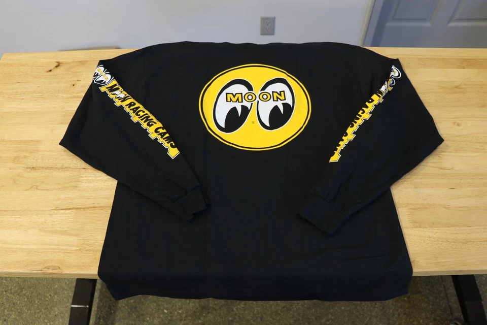 Men's Mooneyes Moon Equipped Black Long Sleeve T-Shirt Racing Cams TM112BK - Image 4 of 4