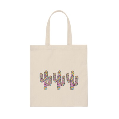Abstract Cactus Theme Canvas Tote Market Bag