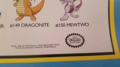 Pokemon Original 150 Characters Poster 22x34 Nintendo 1998 Gotta W/S Lot 20 - Picture 4 of 4