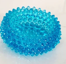 Vintage Fenton Blue Hobnail Open Salt Cellar Round Dish Dip Glass Mid Century