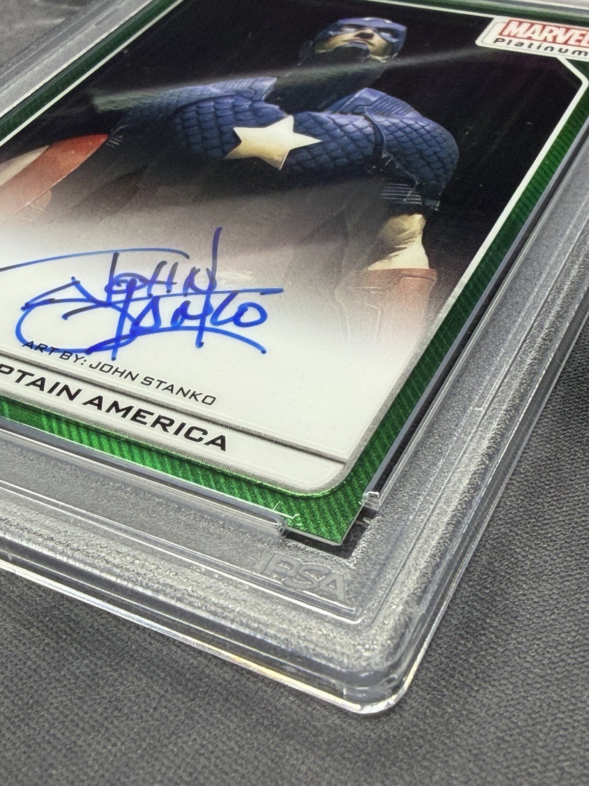 2023 Marvel Platinum Captain America #13 John Stanko Green Rainbow Auto PSA 9 view 9