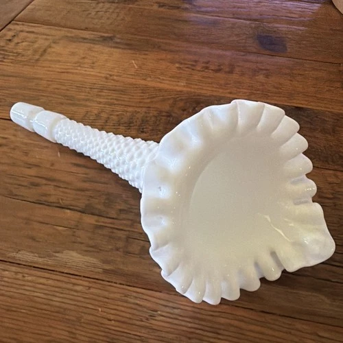 Vintage Fenton Epergne Horn ONLY White Milk Glass Hobnail Ruffled REPLACEMENT