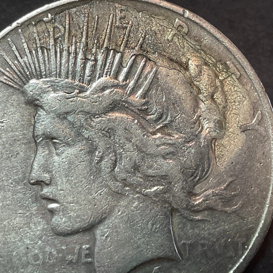 Dólar de plata Peace 1927-D - Error de freno de troquel anverso Foto 3 de 4