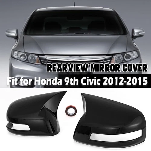 Rearview Side Mirror Cover Wing Caps Trim Black For Honda Civic 9th 2012-2015