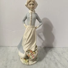 Rare Vintage Byron Molds 1984 Girl Figurine Geese Handpainted Ceramic Figurine
