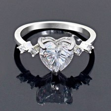 925 Silver 5.00Cts. Heart Shape  Certified White Diamond  Ring  - Tariffs Free