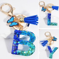 Crystal Acrylic Butterfly Letter Tassel Keychain Alphabet Charm Gift for Women