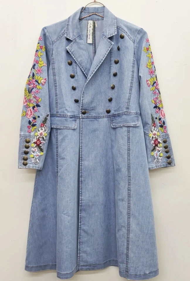 ABRIGO URBANO ARATTA CHAMBRAY DENIM DOBLE PECHO BORDADO XL Foto 2 de 4