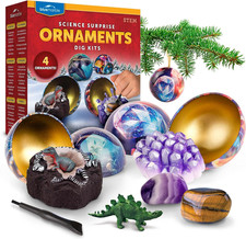 Science Surprise Christmas Ornament Kit for Kids- 4 Dig Kit Ornaments with Gemst